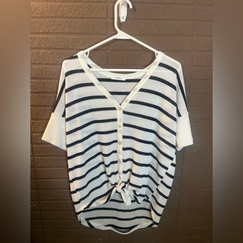 Cherish Black and White Striped Button-Down Shirt